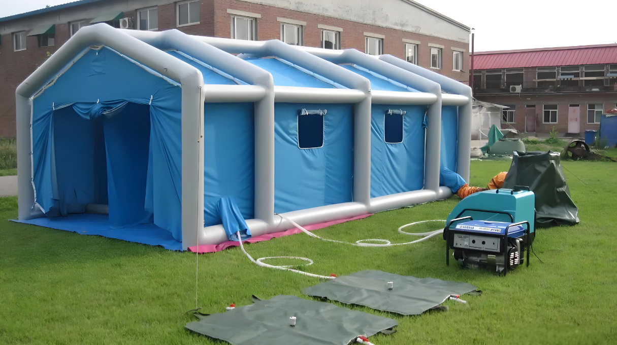 Heavy duty outdoor inflatable tent made using TPU film and TPU hot melt adhesive supplied by GREEN TPU for flexible and durable construction